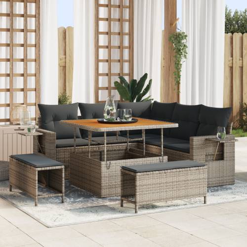 8 Dijelni Vrtni Sofa Set s Jastucima Sivi Poli Ratan Akacija Cijena