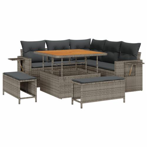 8 Dijelni Vrtni Sofa Set s Jastucima Sivi Poli Ratan Akacija Cijena