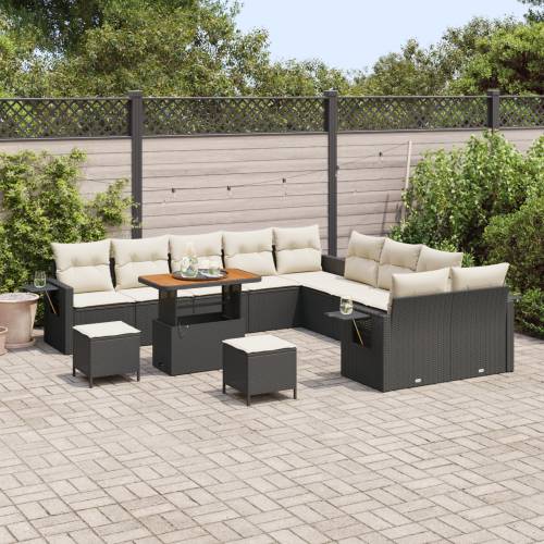 set od 13 vrtnih sofa s jastučićima crni poli ratan akacija Cijena