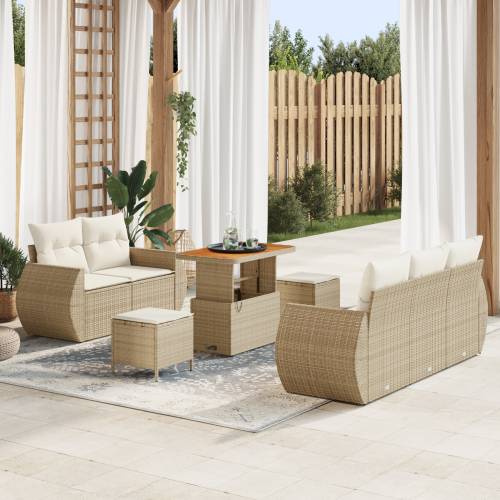 8 komada Vrtni Sofa Set S Jastucima Bež Poli Ratan Akacija Cijena