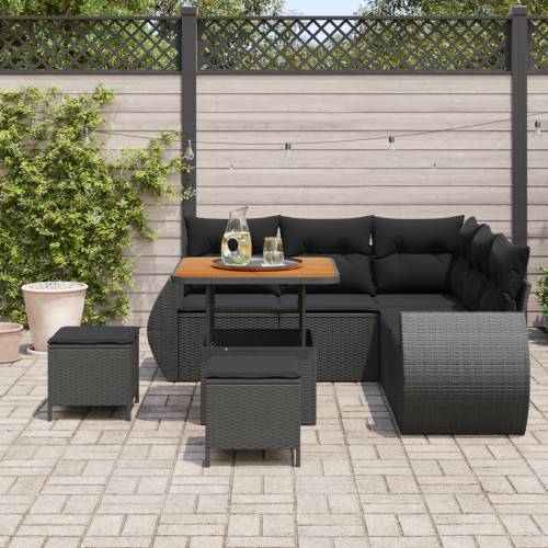 8-dijelna Vrtna Sofa Seta s Jastučićima Crna Poly Rattan Akacija Cijena
