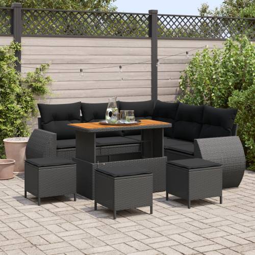 9 komadni vrtni sofa set s jastucima crni poli ratan akacija Cijena