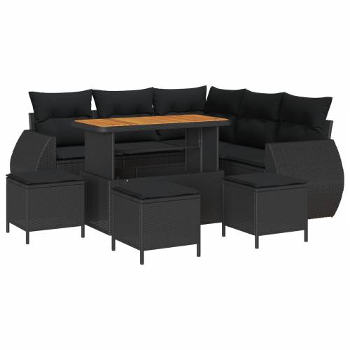 9 komadni vrtni sofa set s jastucima crni poli ratan akacija Cijena