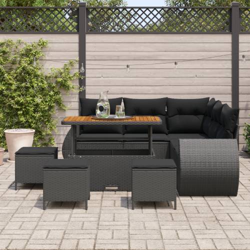 9 komadni vrtni sofa set s jastucima crni poli ratan akacija Cijena