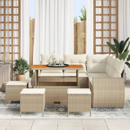 9-dijelni Vrtni Sofa Set sa Jastučićima Bež Poli Ratan Akacija Cijena