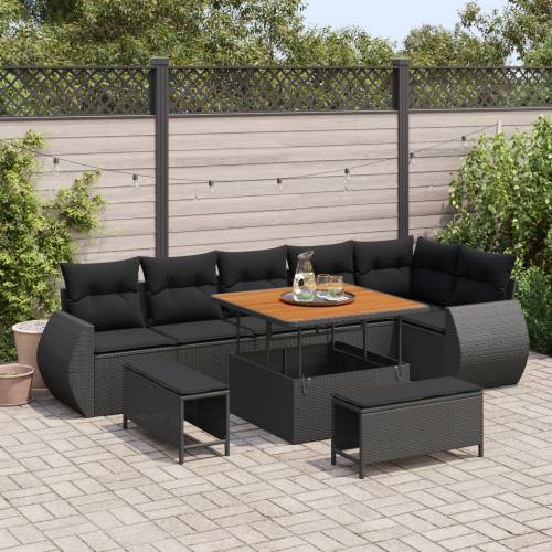9 Komada Vrtni Sofa Set s Jastučićima, Crni Poliratan Akacija Cijena