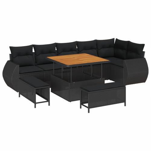 9 Komada Vrtni Sofa Set s Jastučićima, Crni Poliratan Akacija Cijena