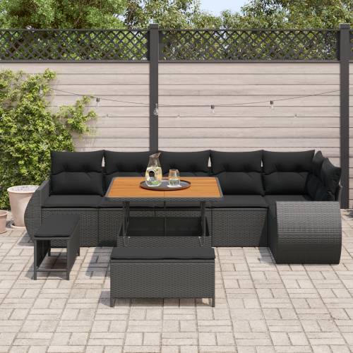 9 Komada Vrtni Sofa Set s Jastučićima, Crni Poliratan Akacija Cijena
