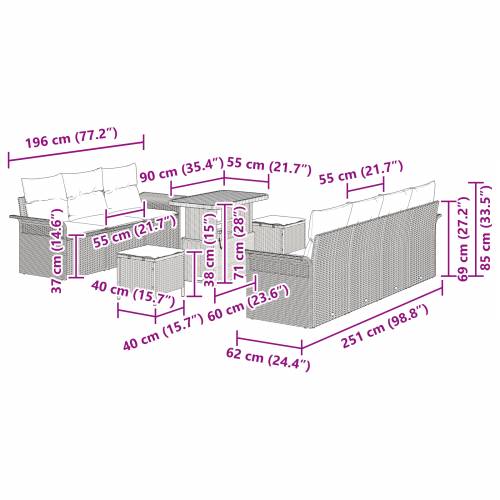 10-dijelni set sofe za vrt s jastučićima bež poly rattan akacija Cijena