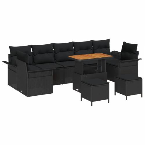 Vrtna garnitura - 10-dijelni set vrtnih sofa s jastučićima crni poli ratan akacija Cijena