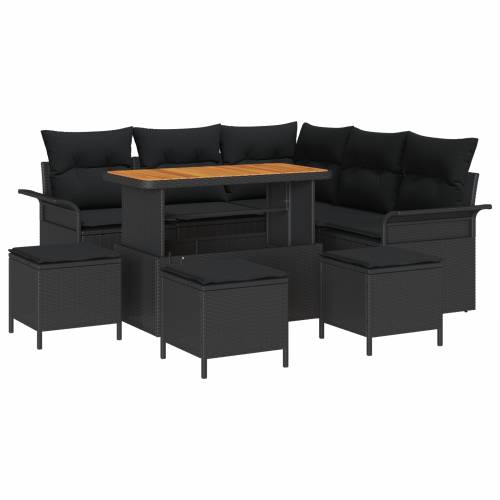 Vrtna garnitura - 9-dijelni set vrtnih sofa s jastucom Crni poli ratan akacija Cijena