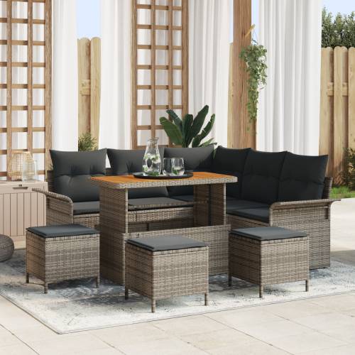 Vrtna garnitura - 9-dijelni set vrtnih sofa s jastucima sivi poliratan acacia Cijena