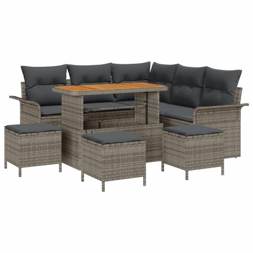 Vrtna garnitura - 9-dijelni set vrtnih sofa s jastucima sivi poliratan acacia Cijena