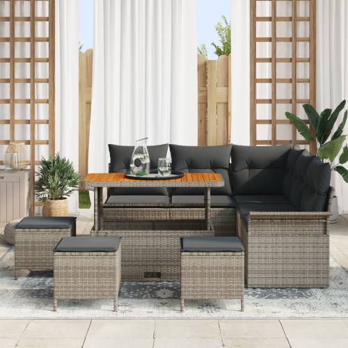 Vrtna garnitura - 9-dijelni set vrtnih sofa s jastucima sivi poliratan acacia Cijena