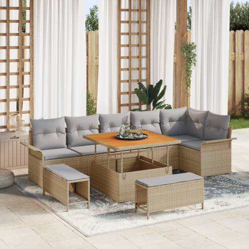 9-dijelni set sofa za van s jastučićima bež poli ratan akacija Cijena