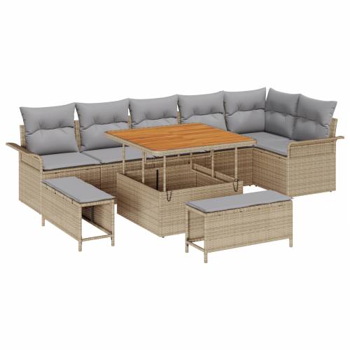 9-dijelni set sofa za van s jastučićima bež poli ratan akacija Cijena