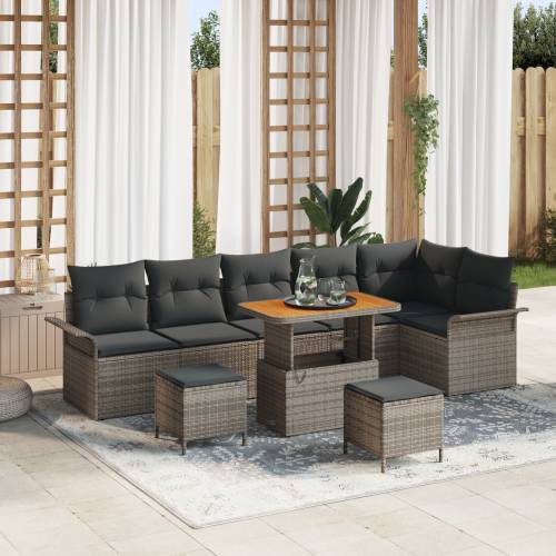 9-dijelni set sofa s jastučićima, siva poli ratan Cijena