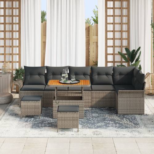 9-dijelni set sofa s jastučićima, siva poli ratan Cijena