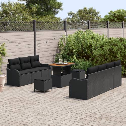 10-dijelni vrtni sofa set s jastučićima crni poliratan akacija Cijena