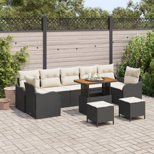Set Vrtne Sofe s 10 Komada s Jastucima Crni Poli Ratan Acacia Cijena