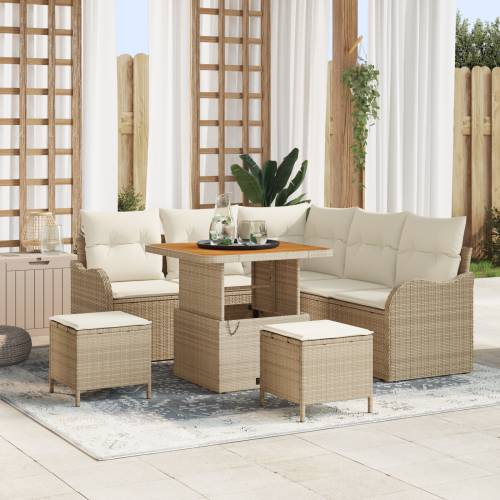 8 komada Vrtni sofa set s jastucima Bež Poli ratan Akacija Cijena