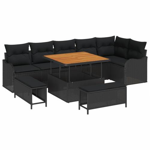 Vrtna garnitura - 9-dijelni set vrtnih sofa s jastučićima crna poliratan akacija Cijena