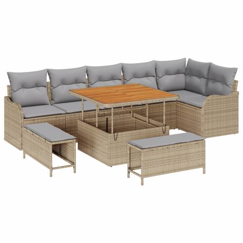 9-dijelni vrtni sofa set s jastučićima Bež Poli Ratan Akacija Cijena