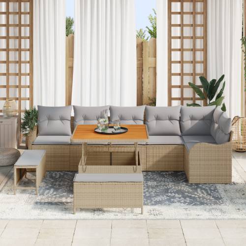 9-dijelni vrtni sofa set s jastučićima Bež Poli Ratan Akacija Cijena