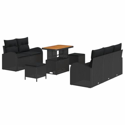8-dijelni vrtni sofa set s jastucima Crni Poly Rattan Acacia Cijena