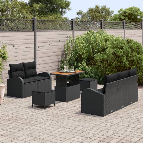 8-dijelni vrtni sofa set s jastucima Crni Poly Rattan Acacia Cijena