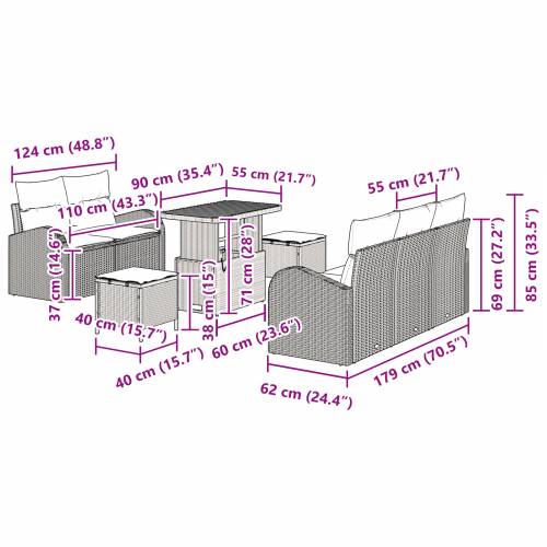 8-dijelna garnitura za vrt s jastučićima bež poli ratan akacije Cijena