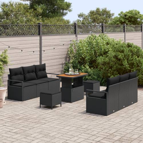 9-komadni Vrtni Sofa Set s Jastucima Crni Poli Ratan Akacija Cijena