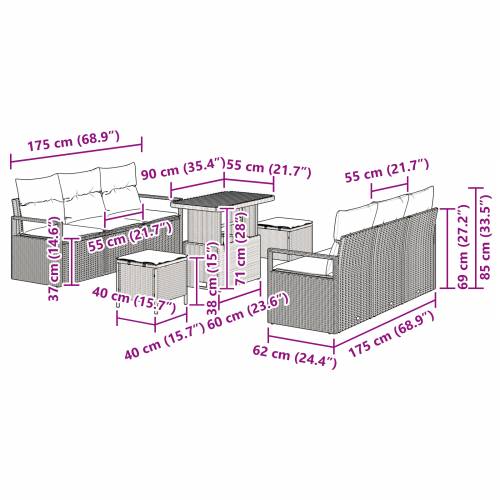 9-komadni Vrtni Sofa Set s Jastucima Crni Poli Ratan Akacija Cijena