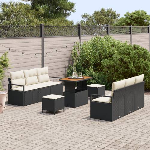 9-dijelni vrtni sofa set s jastučićima crni poli ratan akacija Cijena