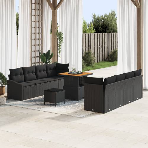 11-dijelni vrtni sofa set s jastučićima crn poli ratan akacija Cijena