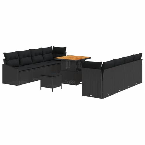 11-dijelni vrtni sofa set s jastučićima crn poli ratan akacija Cijena