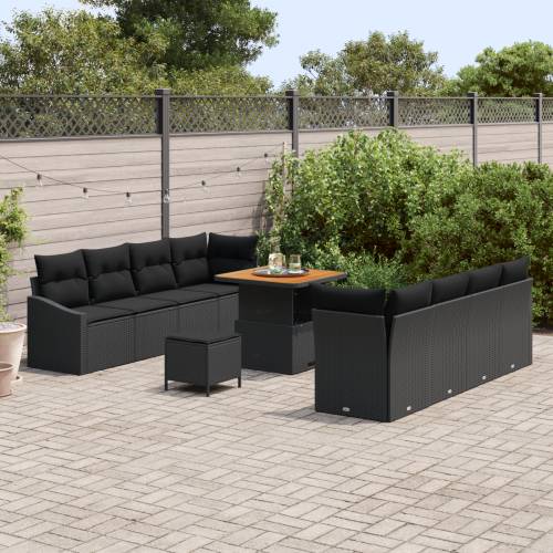 11-dijelni vrtni sofa set s jastučićima crn poli ratan akacija Cijena