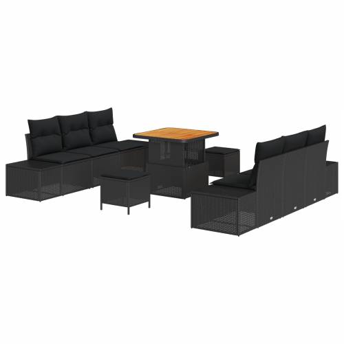 Set vrtnih kauča (vrtna garnitura) od 9 komada s jastučićima crni poli ratan acacia Cijena