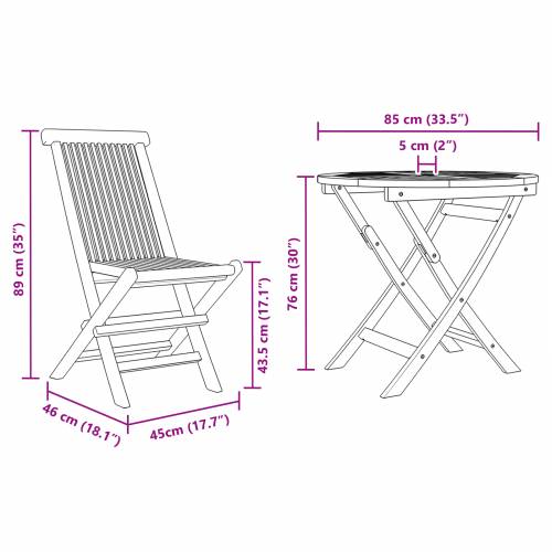 3-dijelni sklopivi vrtni bistro set od čvrstog bagremovog drveta Cijena