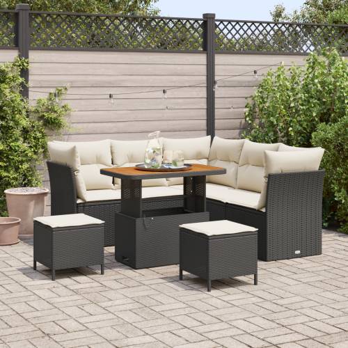 8-dijelni vrtni sofa set s jastučićima crni poli ratan akacija Cijena
