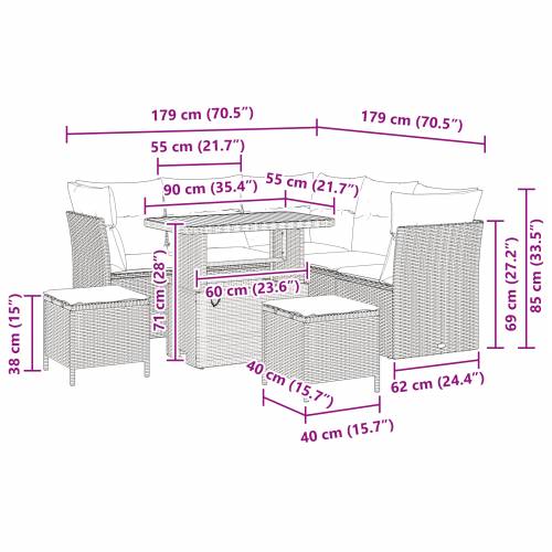 8-dijelni vrtni sofa set s jastučićima crni poli ratan akacija Cijena
