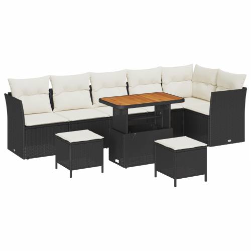 Set vrtnog namještaja od 9 komada s jastučićima crni poly rattan akacija Cijena