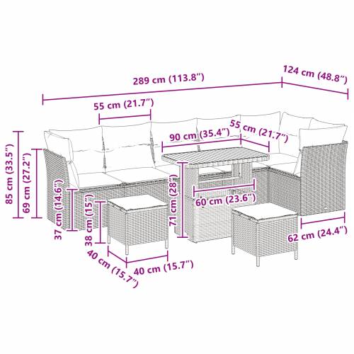 Set vrtnog namještaja od 9 komada s jastučićima crni poly rattan akacija Cijena