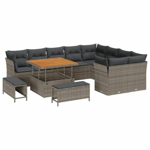 set od 12 komada vrtnih sofa s jastučićima siva poli ratan akacija Cijena