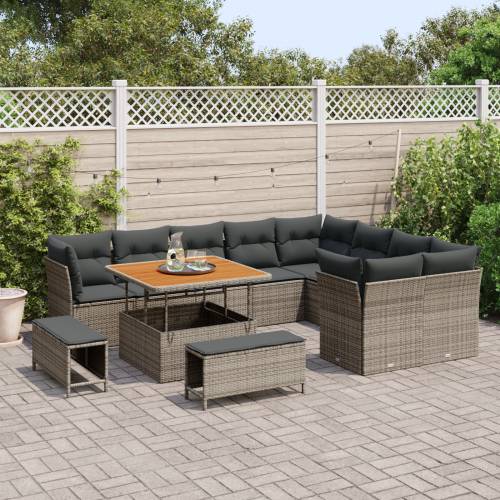 set od 12 komada vrtnih sofa s jastučićima siva poli ratan akacija Cijena