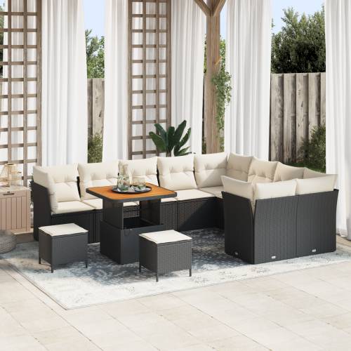 12-dijelni Vrtni Sofa Set s Jastucima Crna Poli Ratan Akacija Cijena