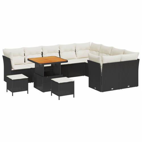 12-dijelni Vrtni Sofa Set s Jastucima Crna Poli Ratan Akacija Cijena