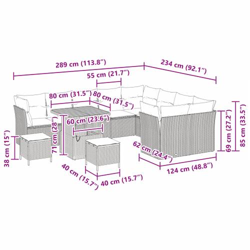 12-dijelni Vrtni Sofa Set s Jastucima Crna Poli Ratan Akacija Cijena