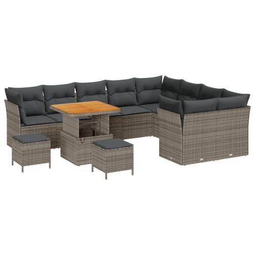 set od 12 komada vrtnih sofa s jastučićima sivi poli ratan akacija Cijena
