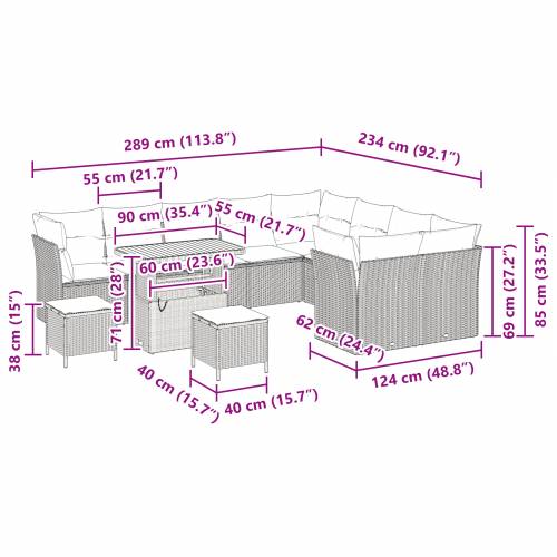 Set vrtnih sofa od 12 dijelova s jastucima crni poli ratan akacija Cijena